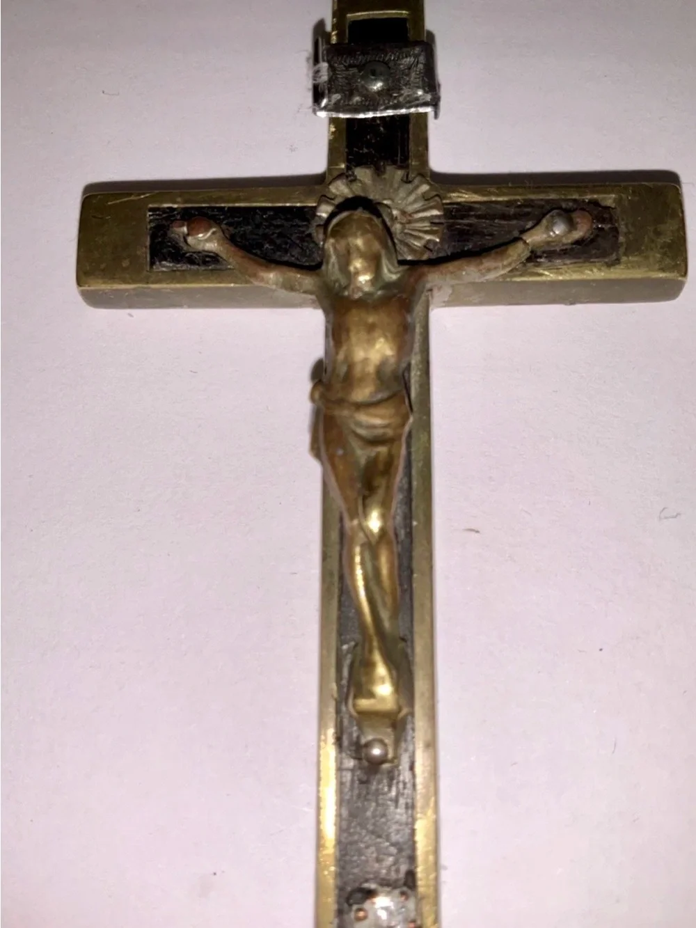Antique Victorian Pectoral Crucifix Cross Ebony Inlay Memento Mori 3.75”